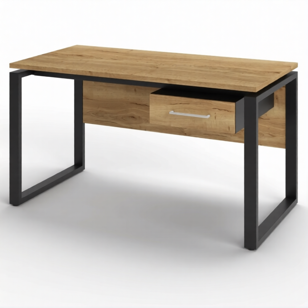 Стол рабочий 1 ящик СрТ-21 (тип 2) (1400х800х750) (столешница ЛДСП дуб вотан, каркас черный)