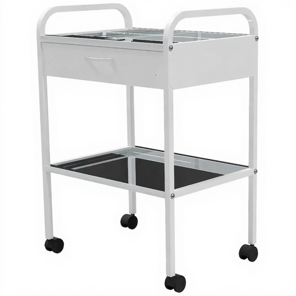 Столик медицинский инструментальный СМИ-02-01 (полки нерж. сталь + стекло, колёса серая резина)