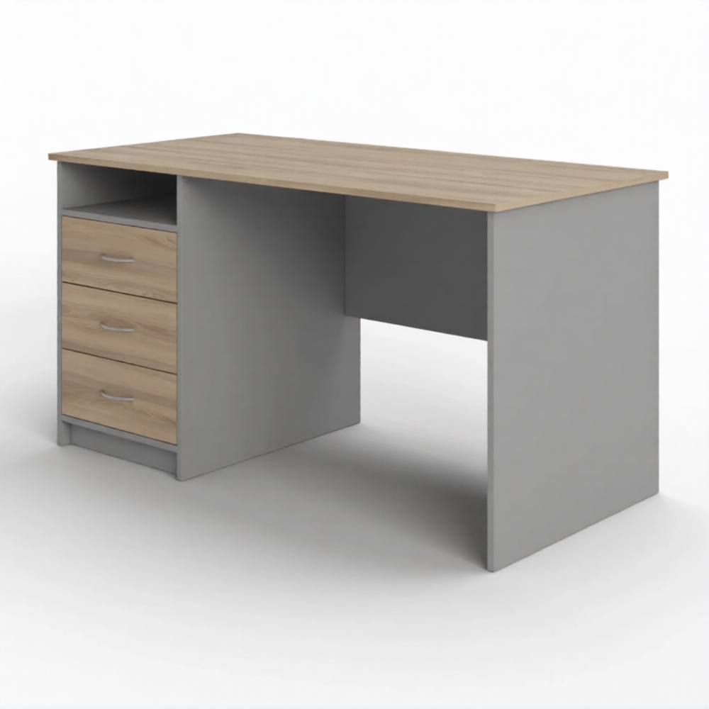 Стол рабочий СрТ-13 (1600х600х750) с тумбой (корпус ЛДСП серый, столешница ЛДСП дуб вотан)