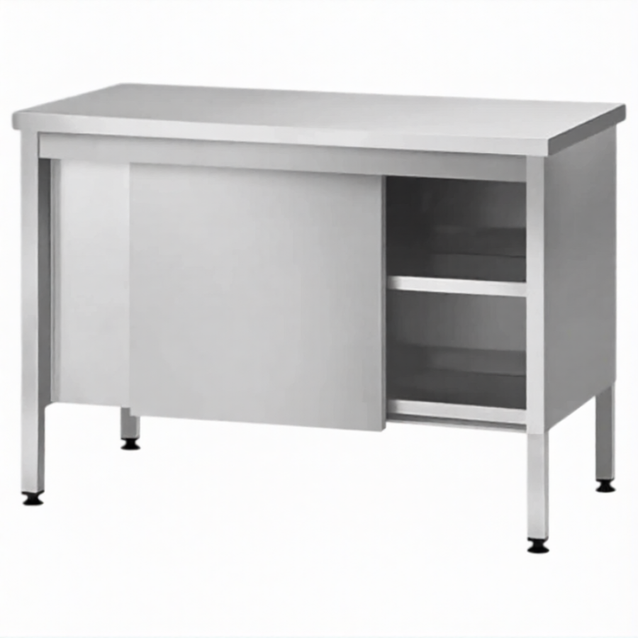 Стол производственный закрытый СПЗп 860х1500х600 «Profi Inox», двери-купе, полка сплошная