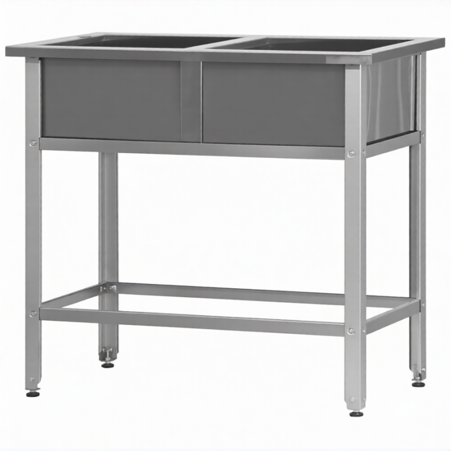 Ванна моечная ВМСн 700/2  2 м/о 600х600х350 (полка с отв., борт;ножка угл.)