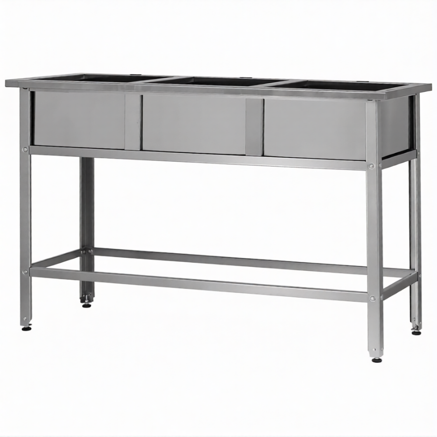 Ванна моечная ВМСн 530/3  3 м/о 430х430х300 (полка с 2-мя отв., борт; ножка угл.)