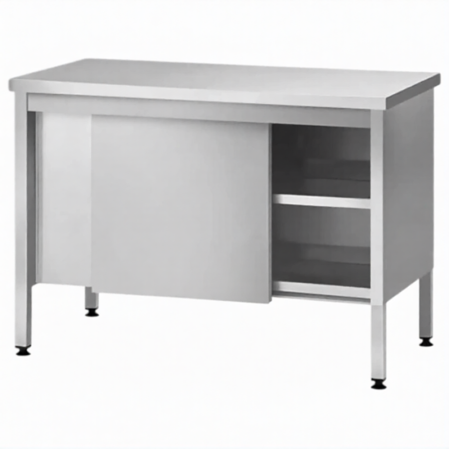 Стол производственный закрытый СПЗп 860х1500х600 «Profi Inox», двери-купе, полка сплошная