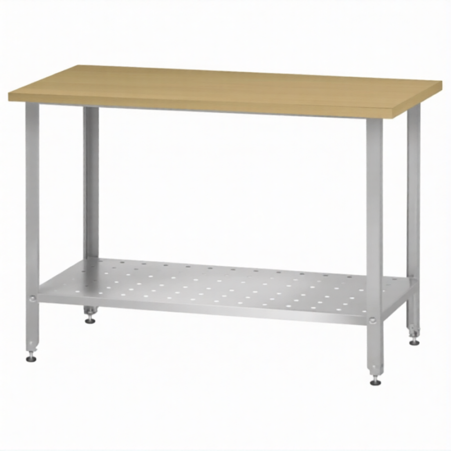 Стол кондитерский СПРн 860х1500х600 «Norma Inox» бук/40 (полка перф., ножка угловая)